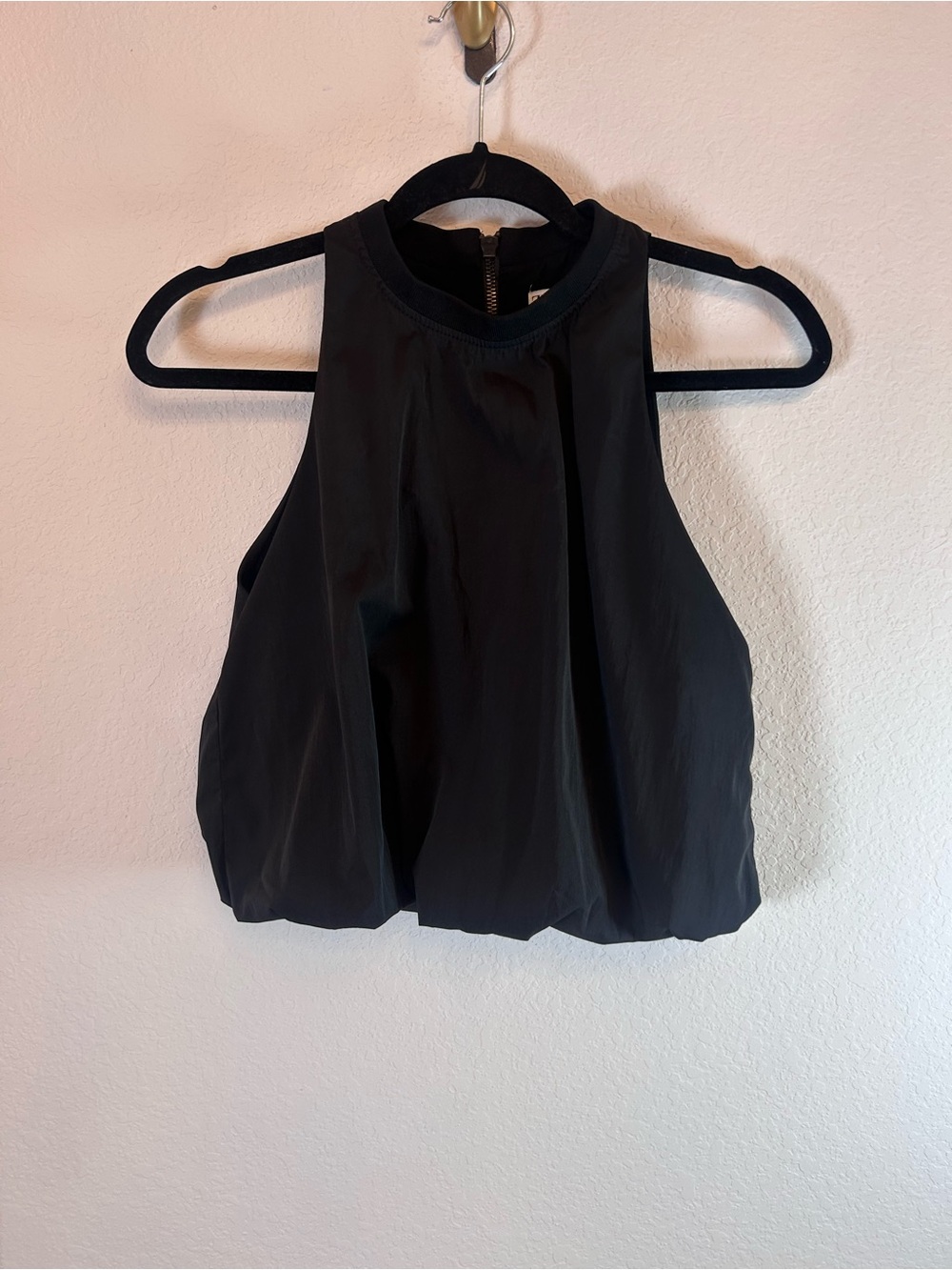 Zara Black Sleeveless High-Neck Crop Tank bubble hem sporty nylon whimsigoth XS